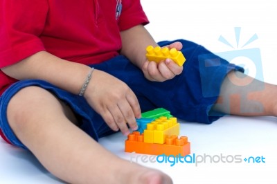 Child Playing With Blocks Stock Photo