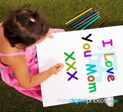 Child With I Love You Mum Message Stock Photo