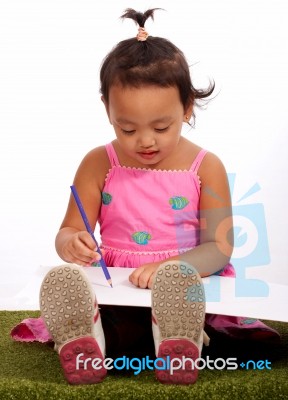 Child Writing On White Board Stock Photo