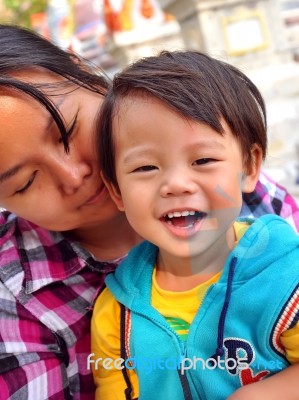 Children Aged 2 Years With Mother Stock Photo