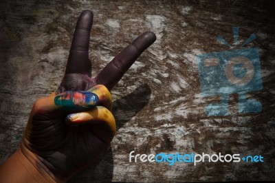 Children Hand Playing Water Color Stock Photo