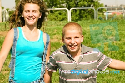 Children Having Fun Outdoor Stock Photo