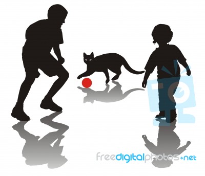 Children Play With A Cat Stock Image