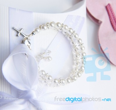 Childs Christening Bracelet Stock Photo