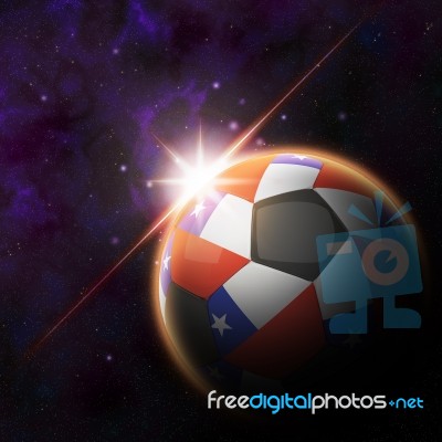 Chile Flag On 3d Football With Rising Sun Stock Image