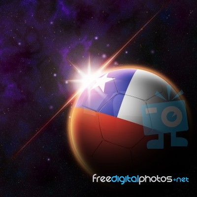 Chile Flag On 3d Football With Rising Sun Stock Image