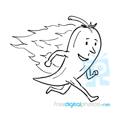 Chilli Pepper On Fire Running Drawing Black And White Stock Image