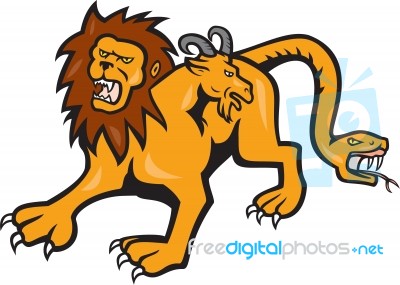 Chimera Attacking Front Cartoon Stock Image