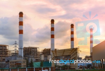 Chimney In Thermal Electric Generator Industry Plant Stock Photo