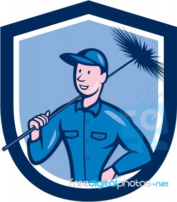 Chimney Sweep Worker Shield Cartoon Stock Image