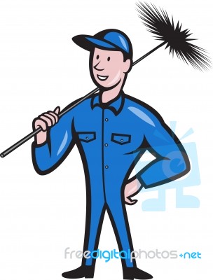 Chimney Sweeper Cleaner Worker Cartoon Stock Image