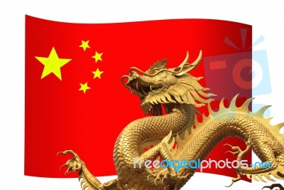 China Flag With Golden Dragon Stock Photo