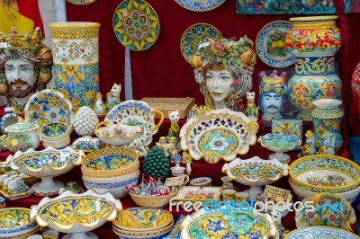 China For Sale On A Market Stall In Bergamo Stock Photo