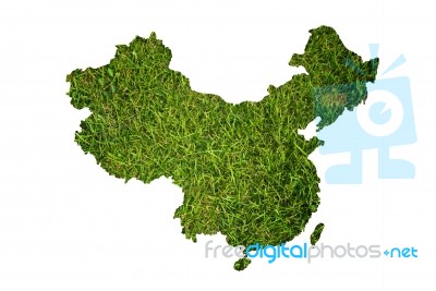 China Map Background With Grass Stock Photo