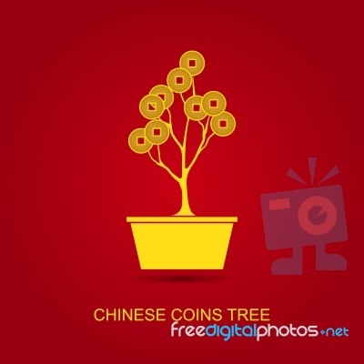 Chinese Coins Tree Pot Stock Image