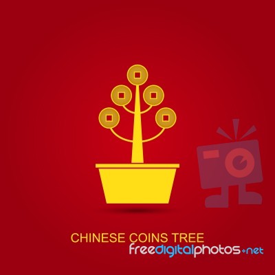 Chinese Coins Tree Pot Stock Image