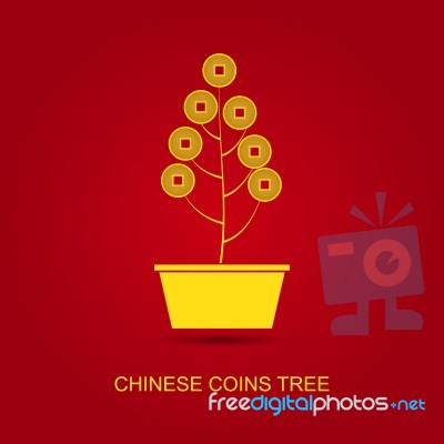  Chinese Coins Tree Pot Stock Image