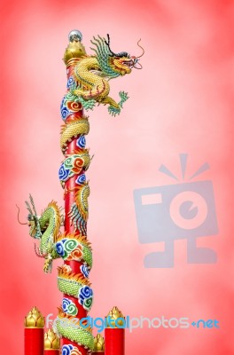 Chinese Dragon On The Ploe Stock Photo