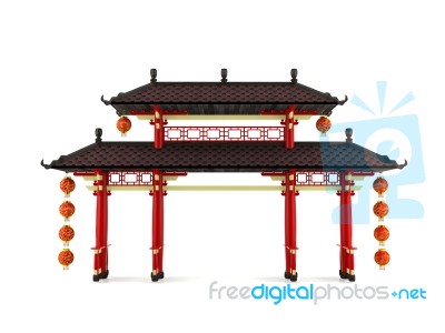 Chinese Gate Decorated With Lanterns Stock Image