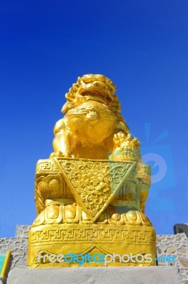 Chinese Golden Lion Statue Stock Photo