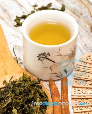 Chinese Green Tea Means Break Time And Breaktime Stock Photo