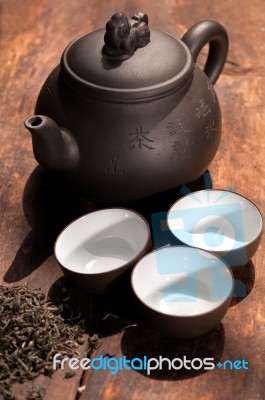 Chinese Green Tea Pot And Cups Stock Photo