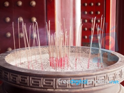 Chinese Incense Stick In A Pot Stock Photo