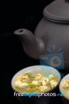 Chinese Jasmine Tea Pot And Cups Stock Photo