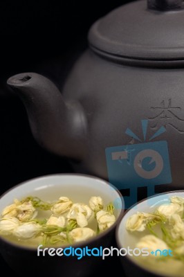 Chinese Jasmine Tea Pot And Cups Stock Photo