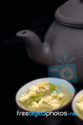 Chinese Jasmine Tea Pot And Cups Stock Photo