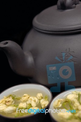 Chinese Jasmine Tea Pot And Cups Stock Photo