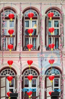 Chinese Lanterns Outside A Building In Singapore Stock Photo