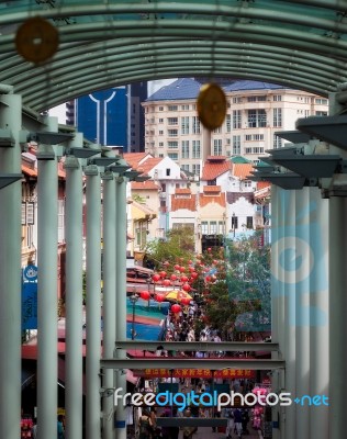 Chinese Market With Lanterns To Celebrate The New Year In Singap… Stock Photo