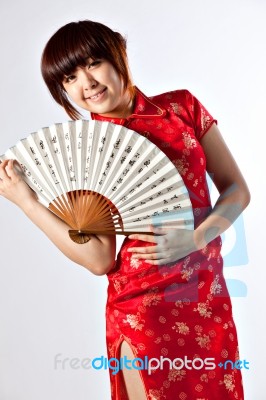 Chinese Model In Traditional Cheongsam Dress Stock Photo