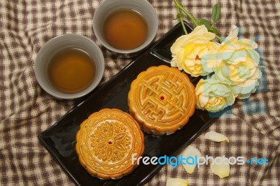 Chinese Moon Cake With Tea Stock Photo