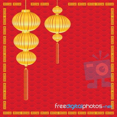 Chinese New Year On Red Background. Lamp And Gold  Lighting On Chinese New Year Holiday Stock Image