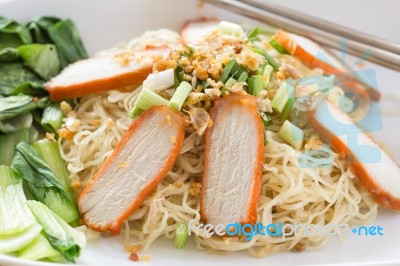 Chinese Noodles With Roasted Pork Stock Photo