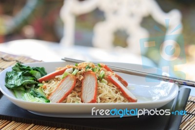 Chinese Noodles With Roasted Pork Stock Photo