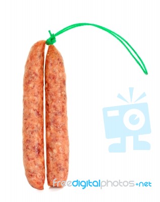 Chinese Sausages Isolated On The White Background Stock Photo