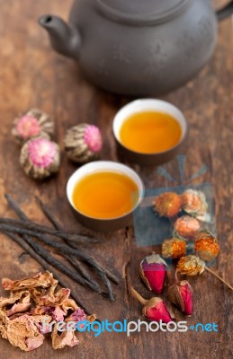 Chinese Style Herbal Floral Tea Stock Photo