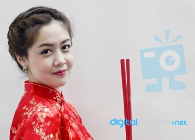 Chinese Woman With Joss Sticks Stock Photo