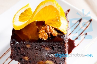 Chocolate And Walnuts Cake Stock Photo