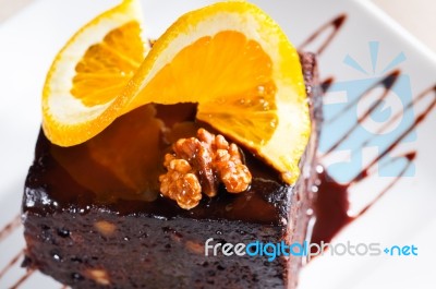 Chocolate And Walnuts Cake Stock Photo