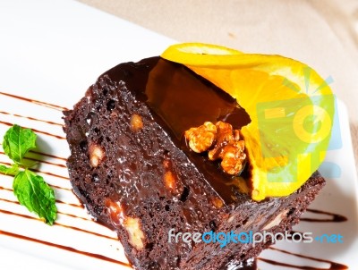 Chocolate And Walnuts Cake Stock Photo