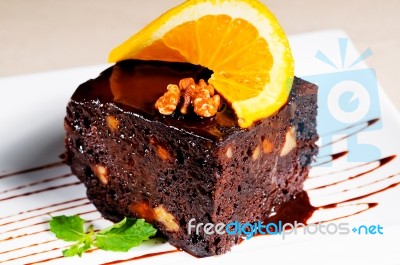 Chocolate And Walnuts Cake Stock Photo