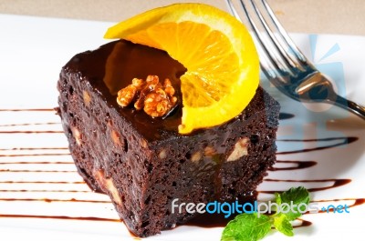 Chocolate And Walnuts Cake Stock Photo