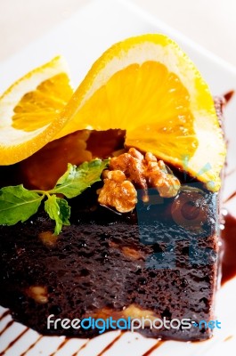 Chocolate And Walnuts Cake Stock Photo