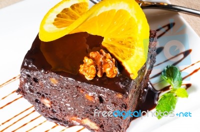 Chocolate And Walnuts Cake Stock Photo