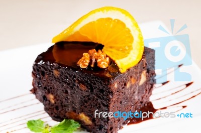 Chocolate And Walnuts Cake Stock Photo