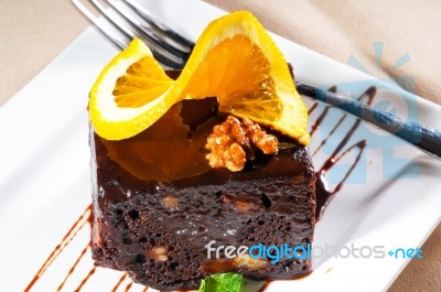 Chocolate And Walnuts Cake Stock Photo